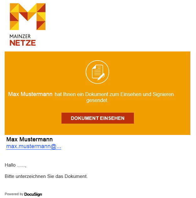 Mainzer Netze DocuSign Signatur Schritt 1_E-Mail erhalten Mainzer Netze DocuSign Signatur Schritt 1_E-Mail erhalten